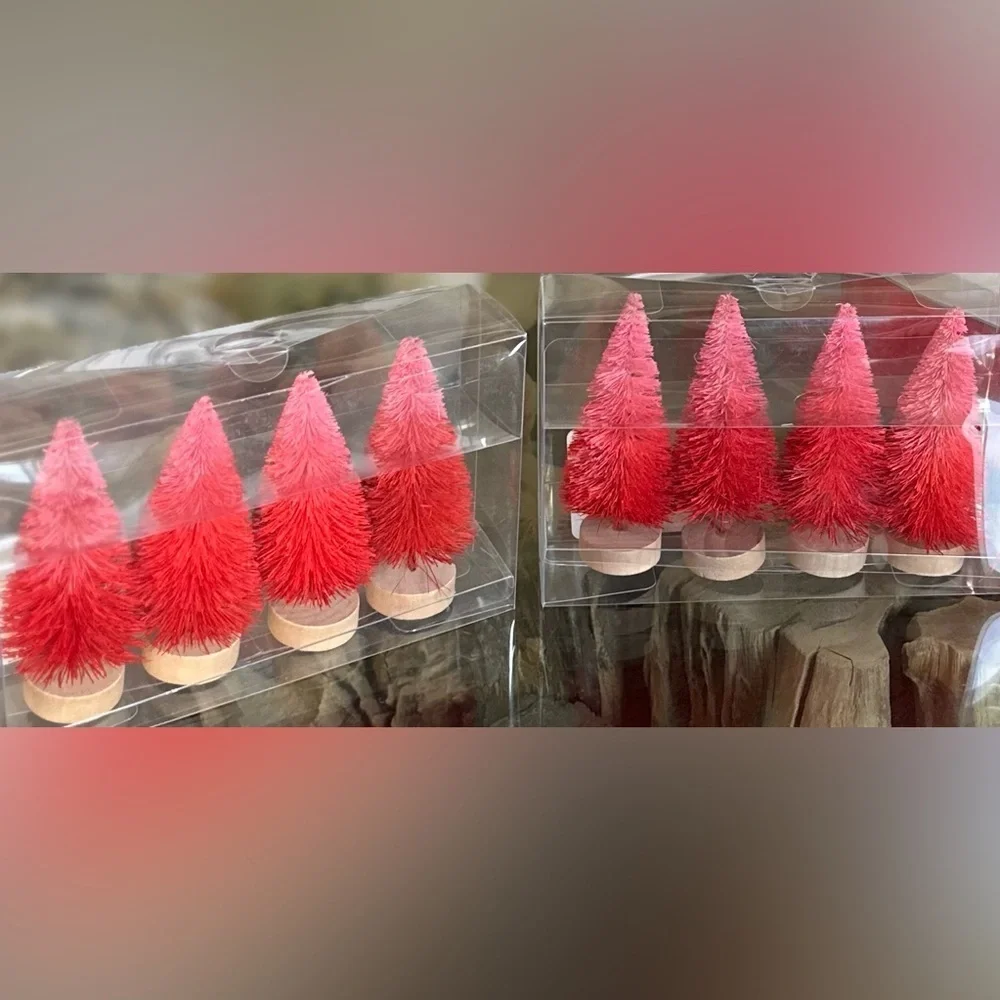 RARE SPRITZ NWT 4” Bottle Brush Red/Pink Ombré Decor Trees—(8)
